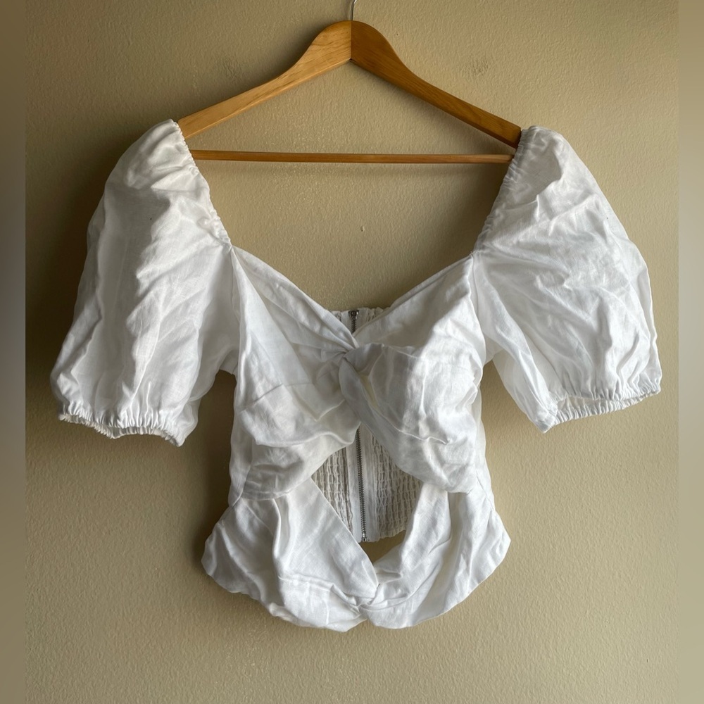 Reformation Women Linen White Top Puff Sleeve Size 8
